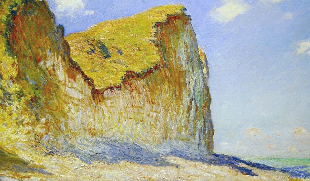 Paintings Beach Cliffs Claude Monet Impressionism Wallpapers