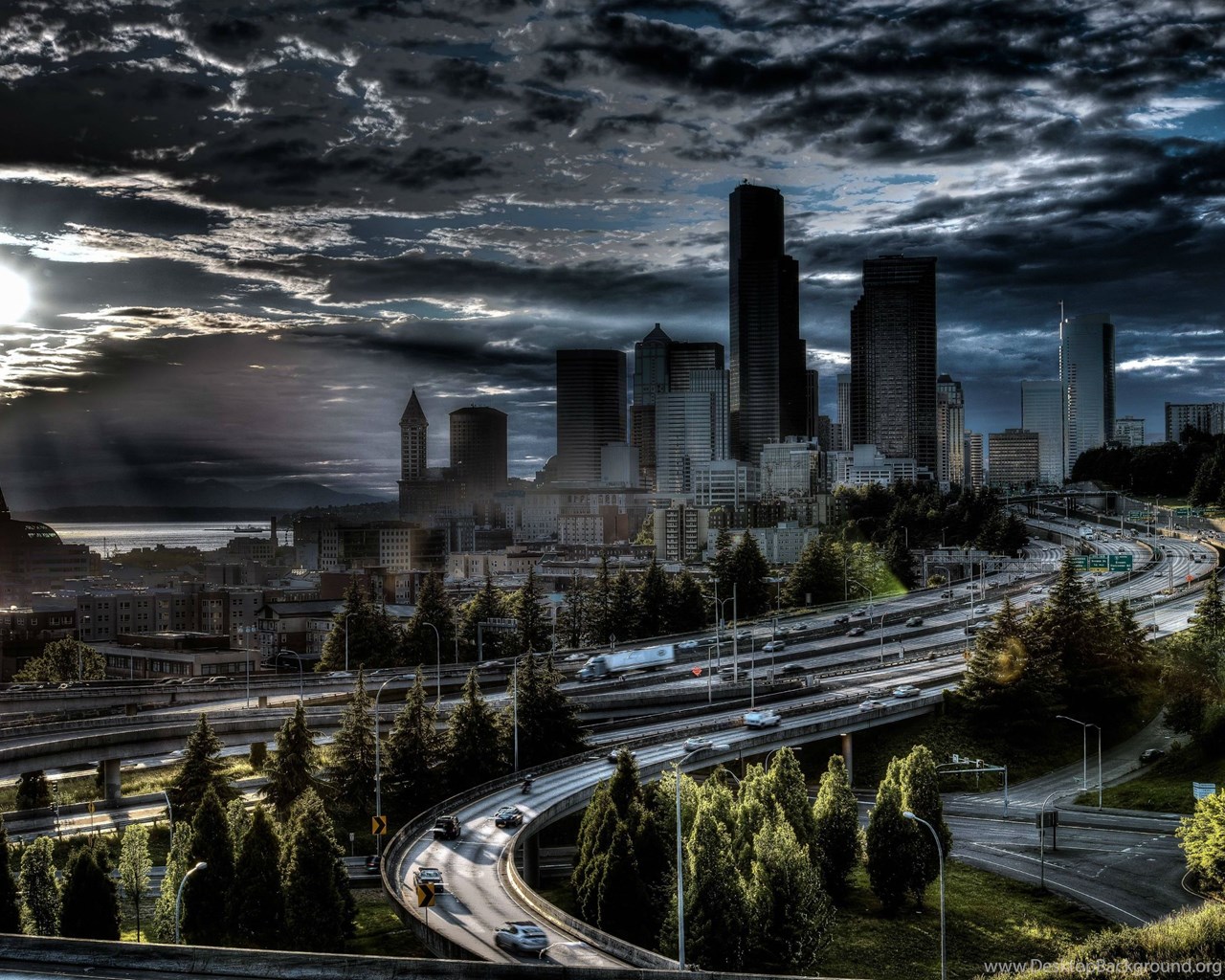 Download Jose Rizal Park Seattle City Sunset Hdr Night Clouds Road ... 