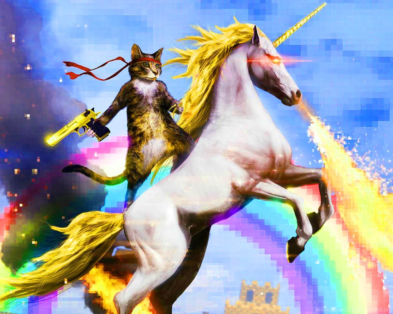 Cat Riding Fire Breathing Unicorn Photos For Desktop Desktop Background