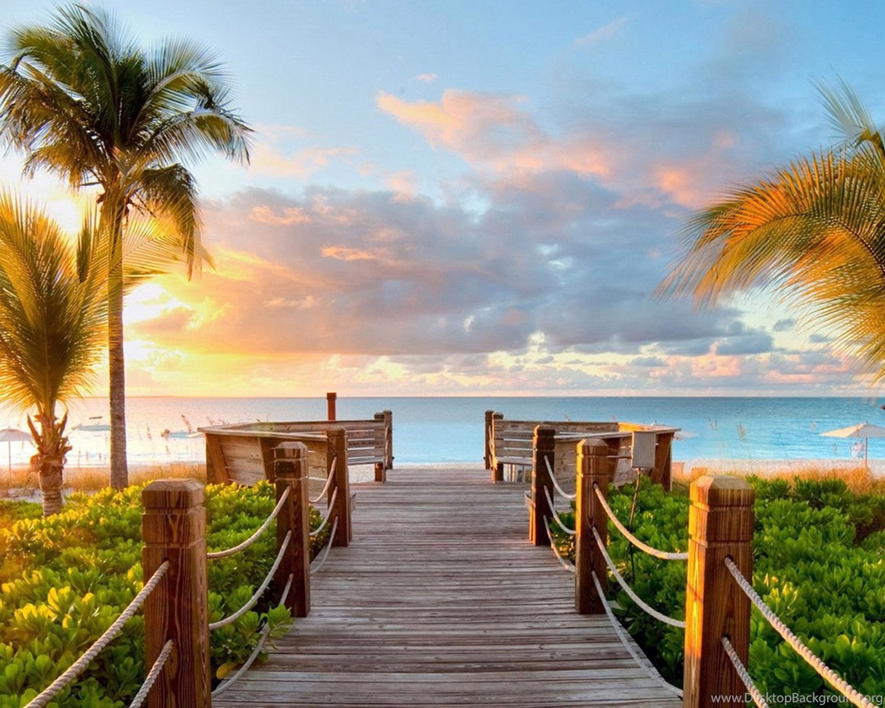 Tropical Summer Beach And View Of The Sea Bridge Wallpapers, Beach