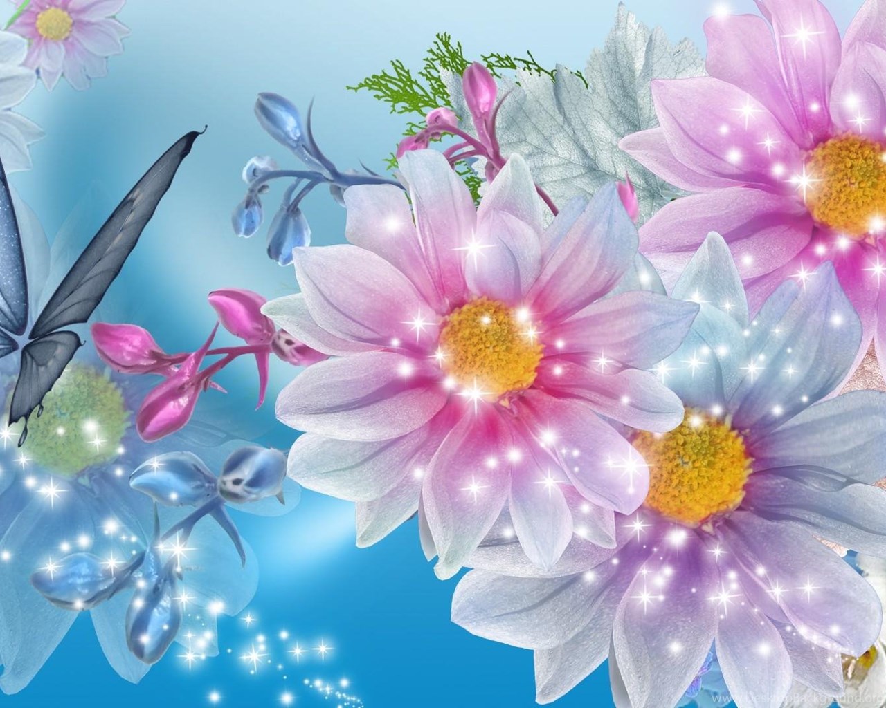 Pink And Blue Flowers Wallpaper Blue And Pink Flower Wallpapers Wallpapers Zone Desktop Background