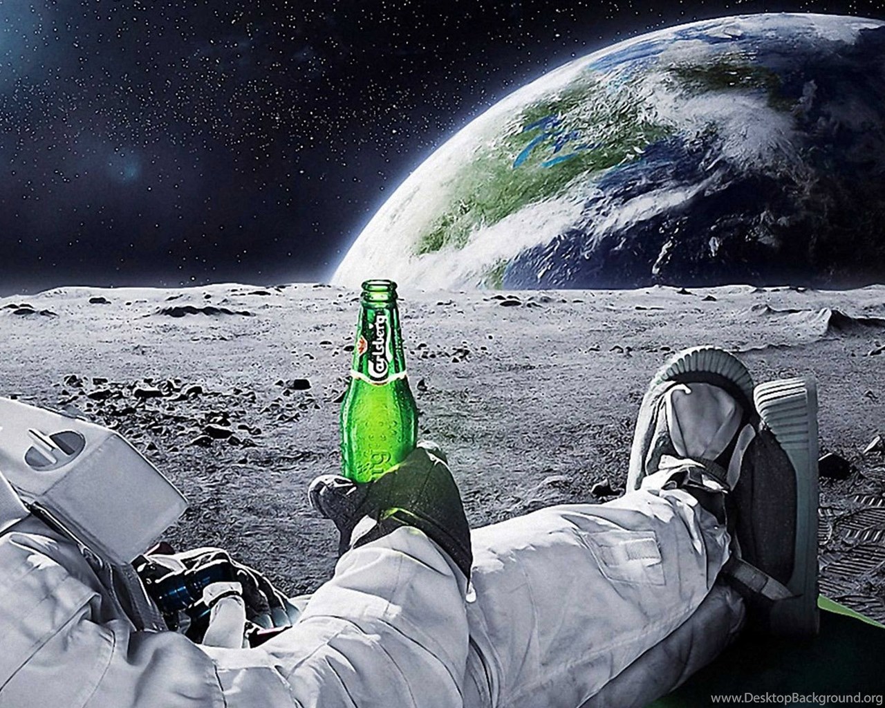 Astronaut Drinking Carlsberg Beer Moon Space Wallpapers