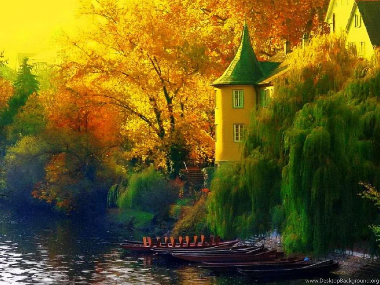 Осень дом река