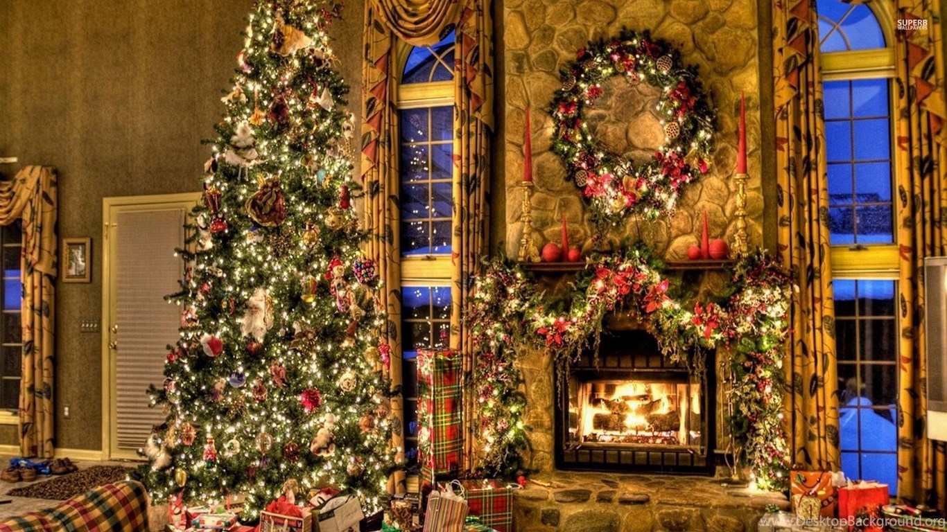 Beautiful Christmas Tree By The Fireplace Wallpapers ...