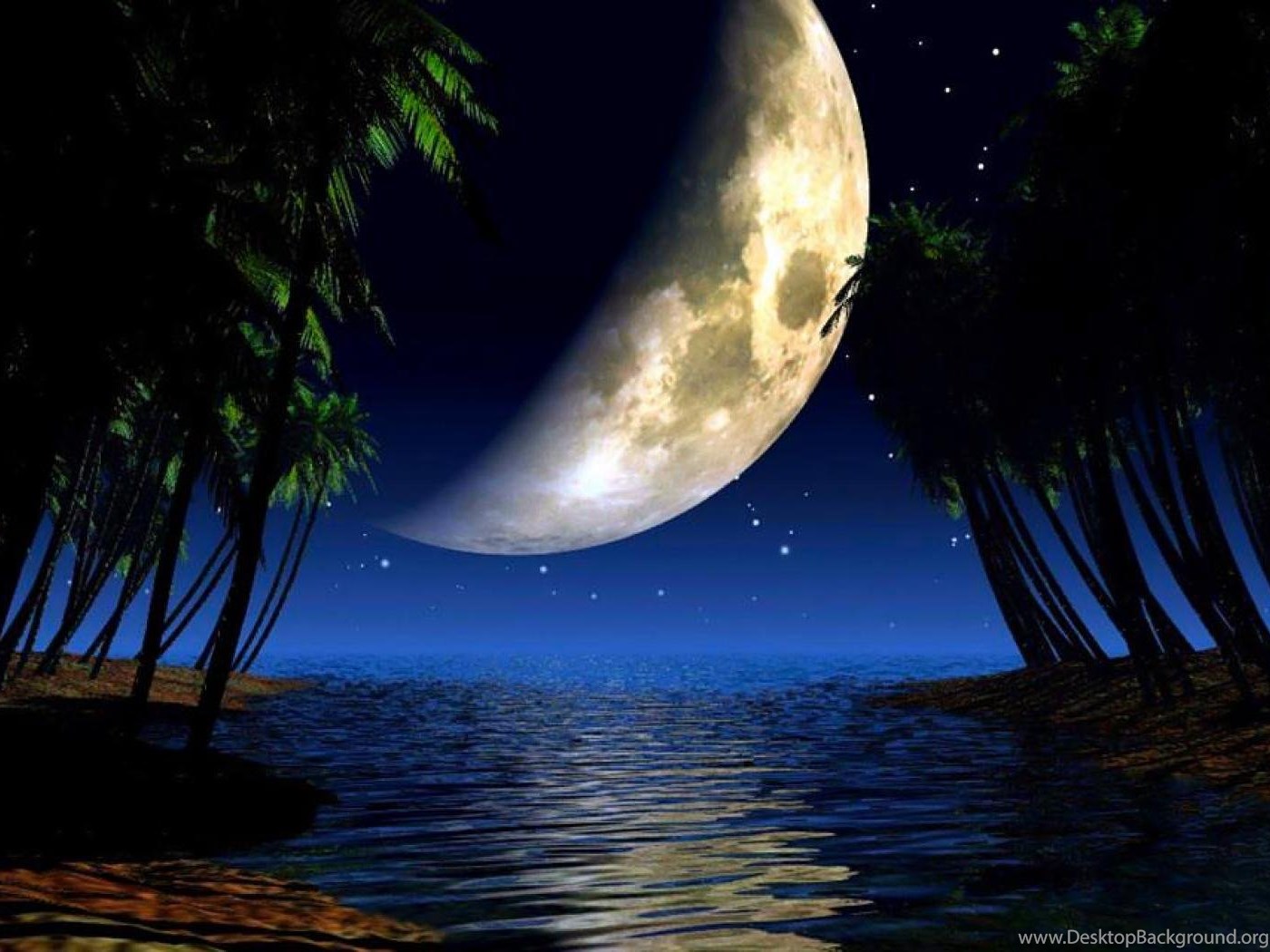 Луна светила из круглой. Ночное море. Луна и море. Остров Луна. Море островов на Луне.