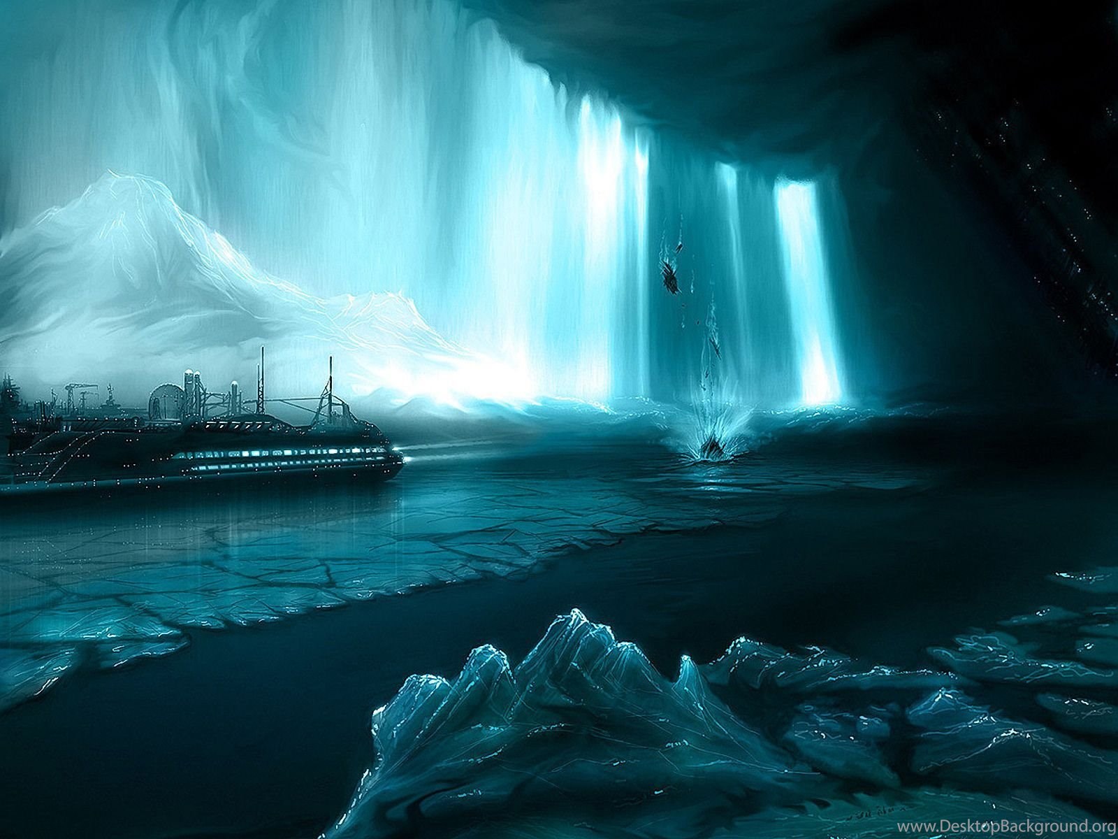 Http 1024. Ледяные горы фэнтези. Море фэнтези. Картинки фантастические миры. Океан фэнтези.