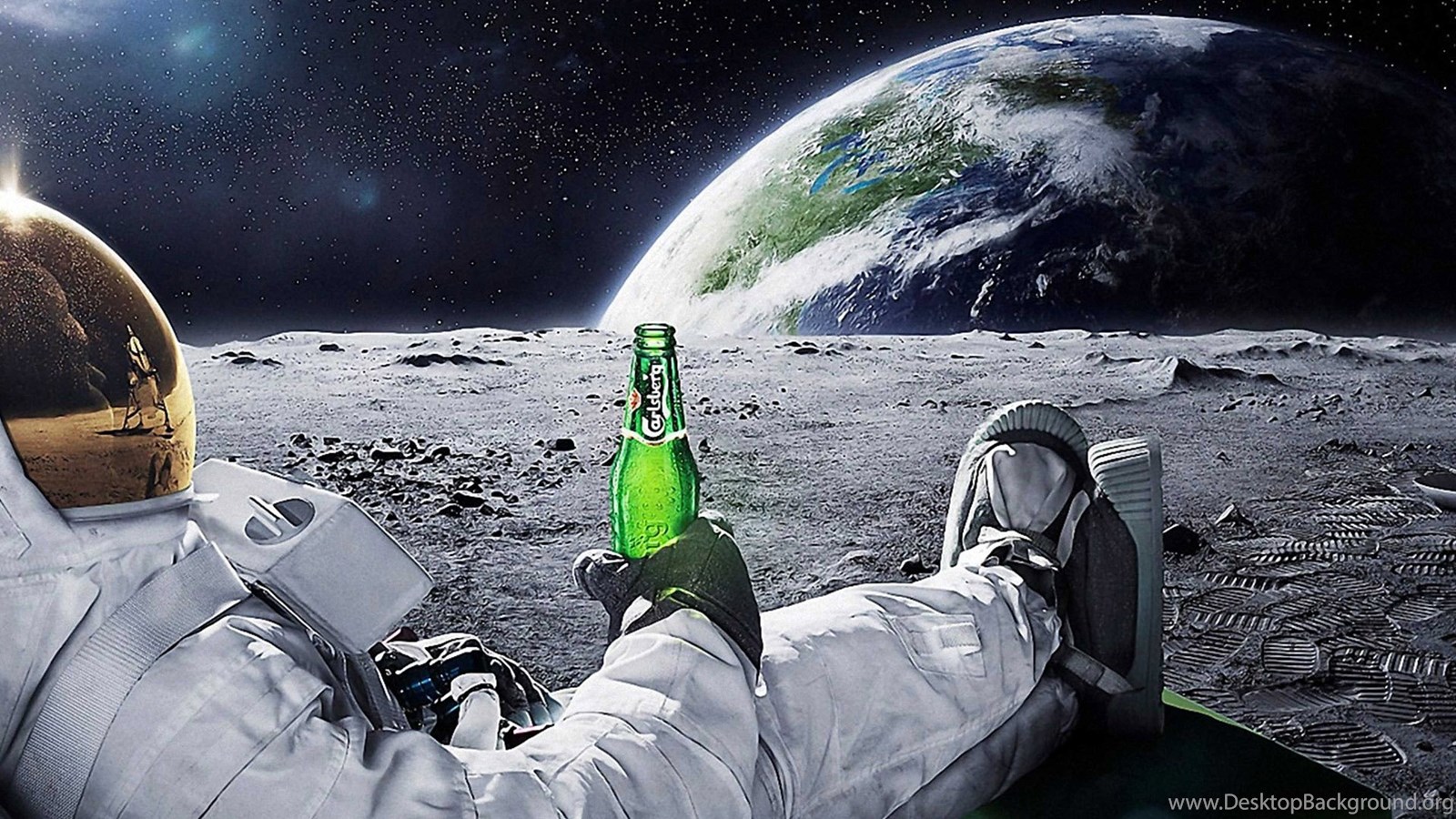 Astronaut Drinking Carlsberg Beer Moon Space Wallpapers Desktop