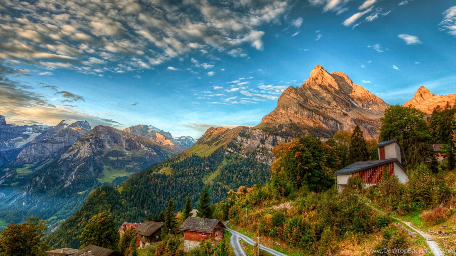 Houses On Swiss Alps 2560x1600 HD Wallpapers Desktop Background