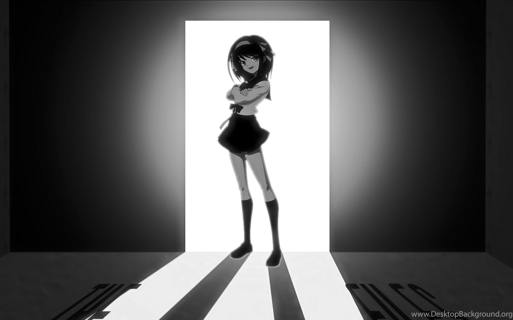 Download Wallpapers 1920x1080 Anime Black And White Girl Pose Desktop Background