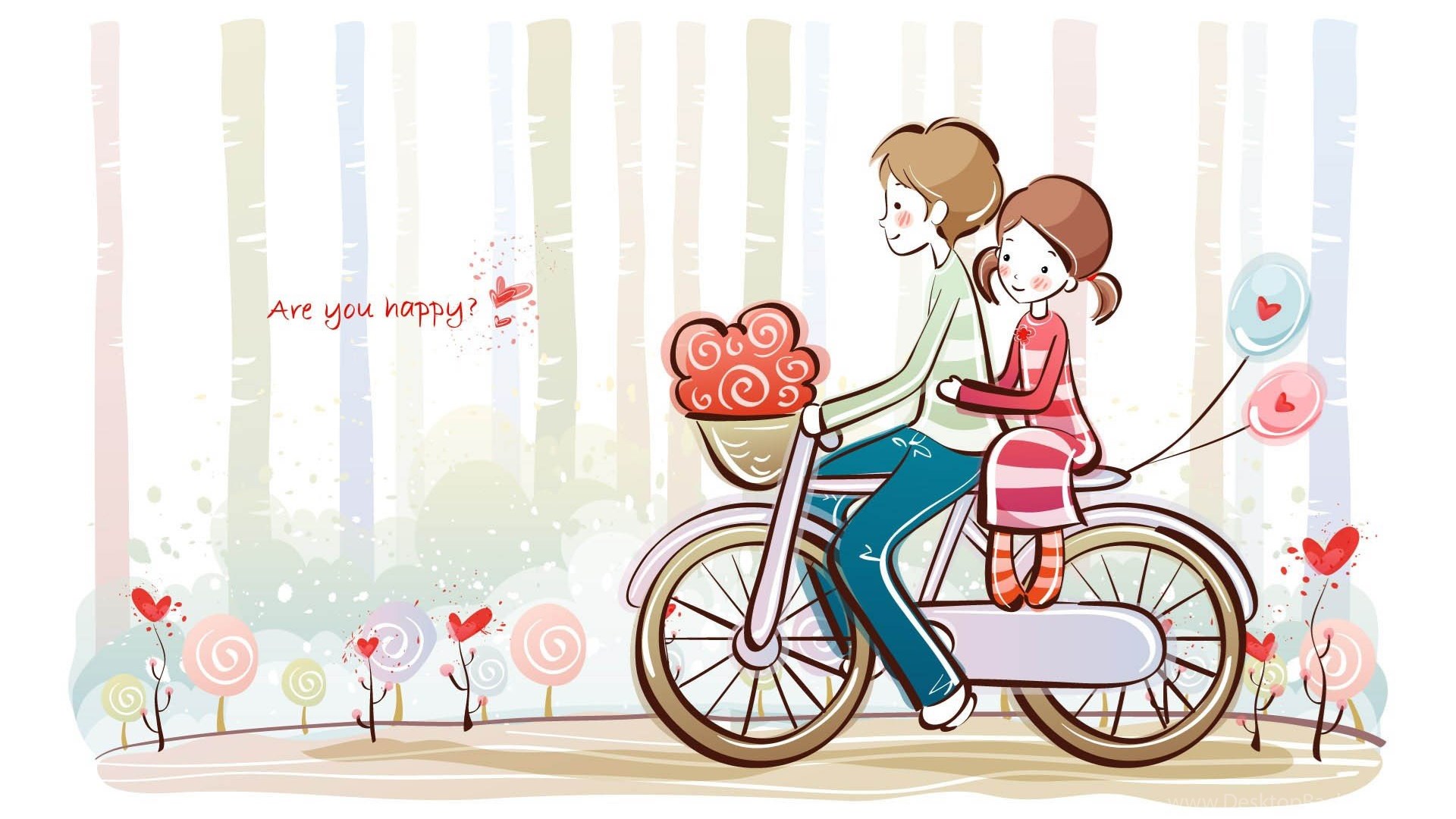 Cute Valentine Love Couple Cartoon Desktop Background