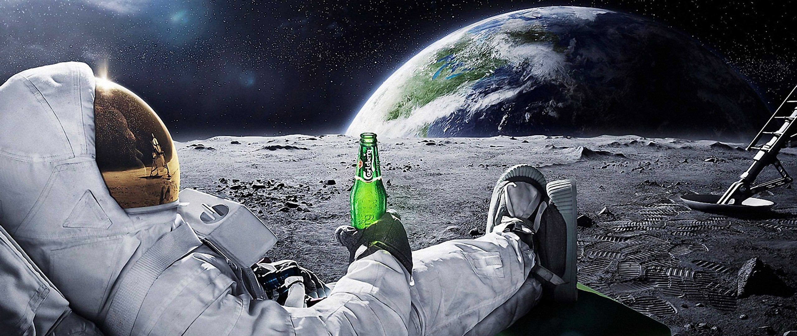 Astronaut Drinking Carlsberg Beer Moon Space Wallpapers Desktop