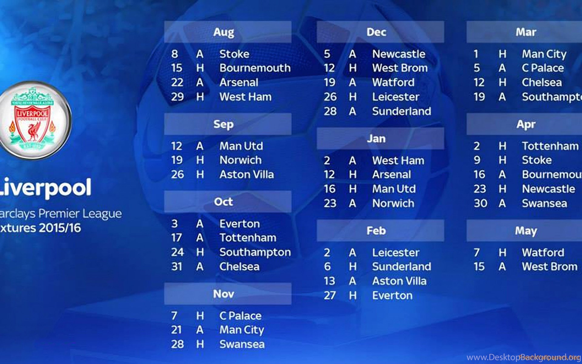 Liverpool Fc Barclays Premier League 2015 2016 Fixtures Wallpapers Desktop Background