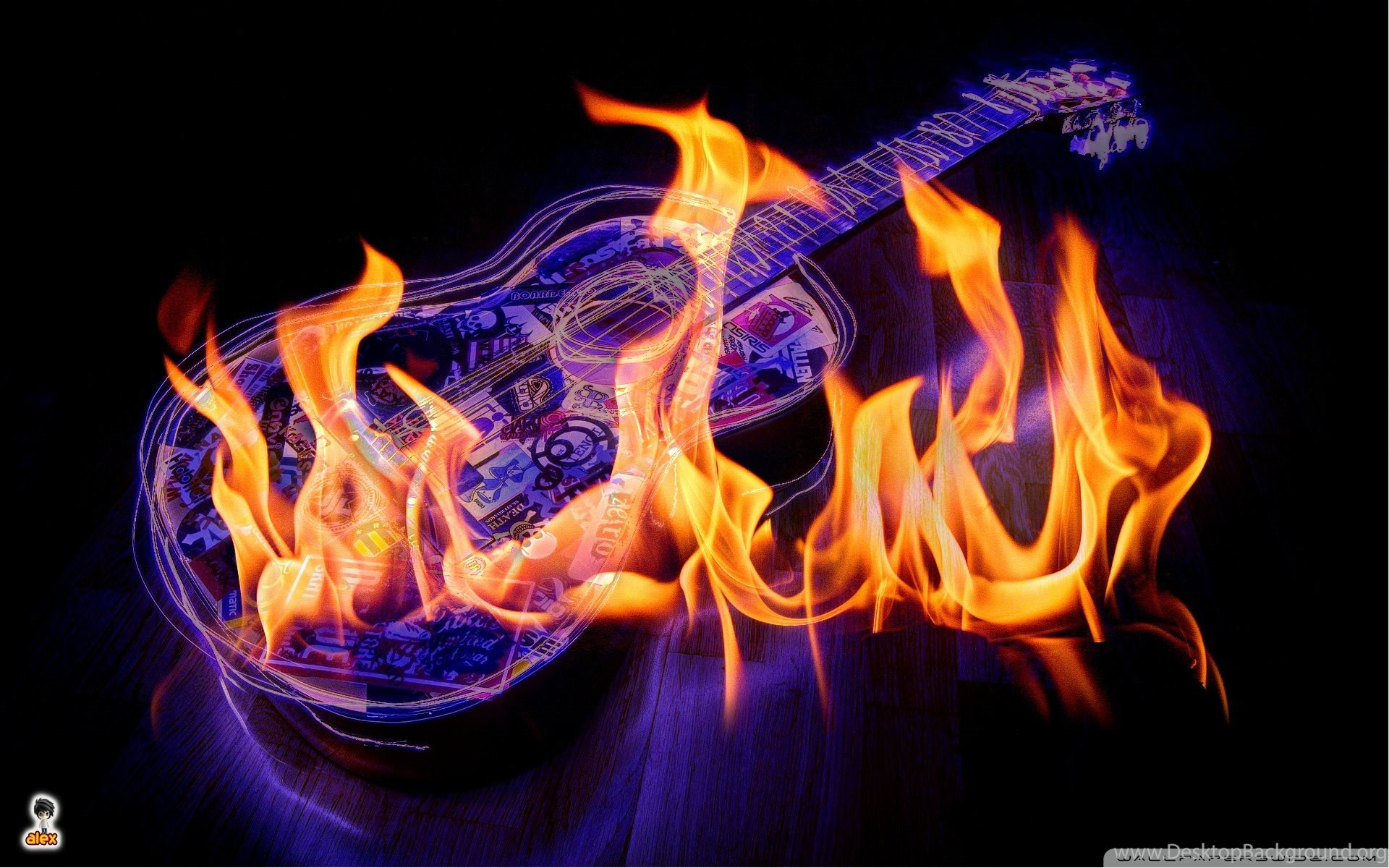 Песню горят вокруг огни. Горящая гитара. Гитара в огне. Огненный скрипичный ключ. Огненная гитара.
