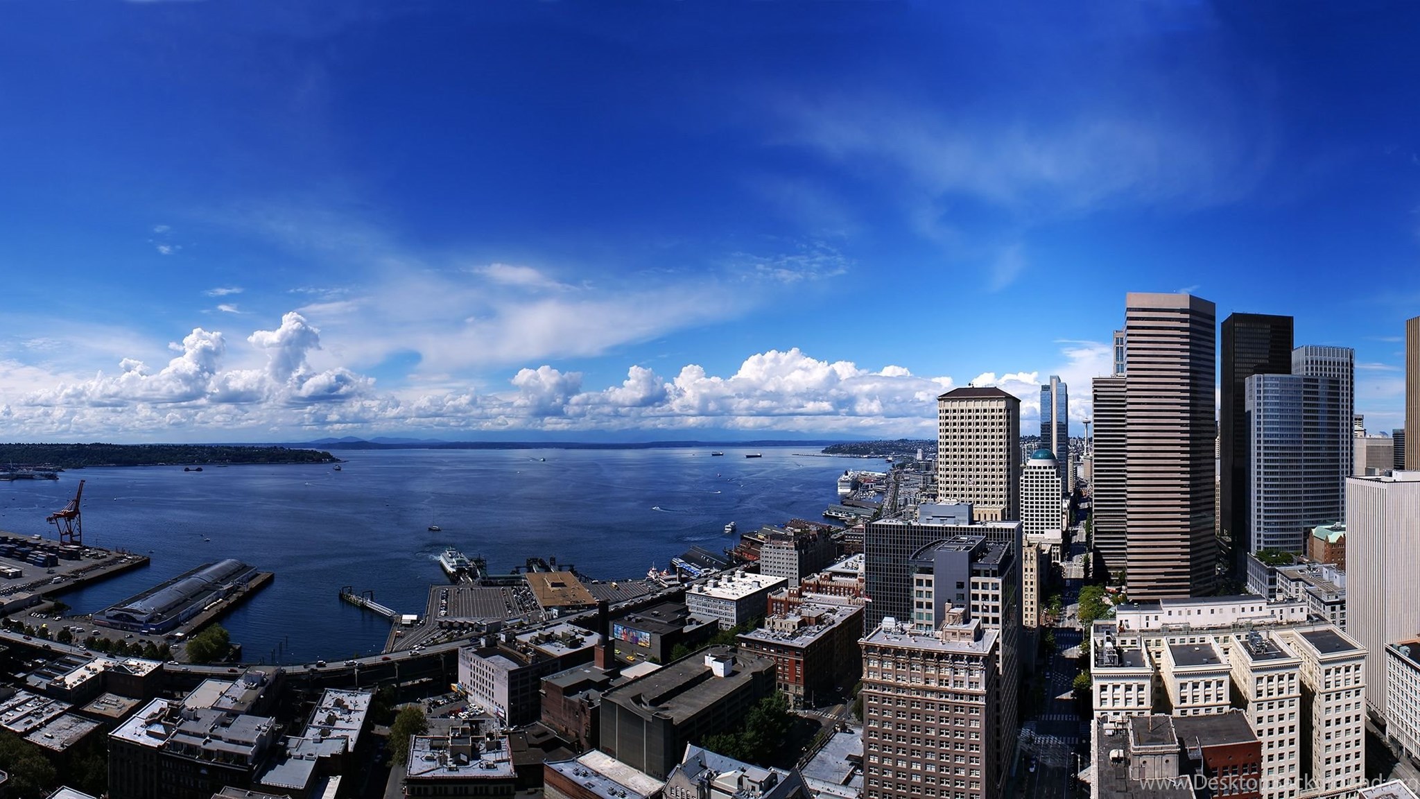 City topic. Сиэтл. Панорамное изображение. Панорама широкоформатная. Панорама на рабочий стол.