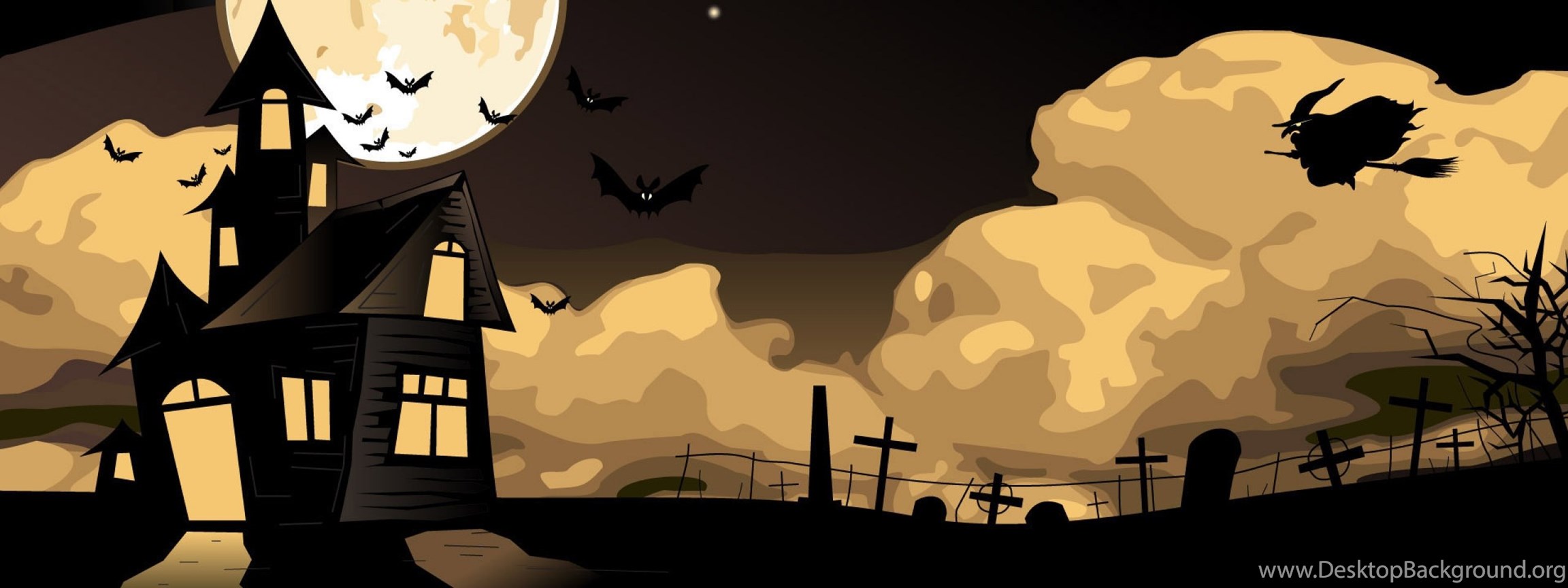 Download Download Wallpapers 2560x1024 House, Witch, Flying, Halloween, Sky...