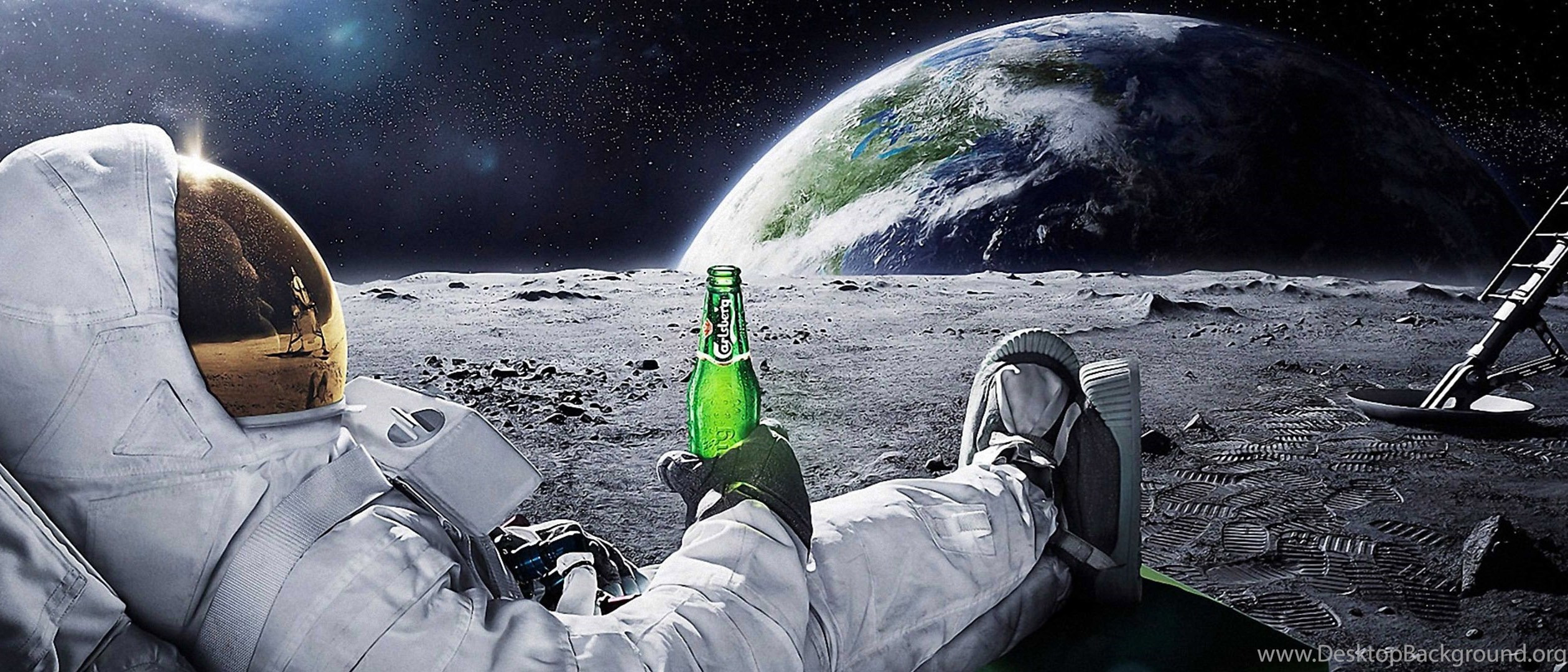 Astronaut Drinking Carlsberg Beer Moon Space Wallpapers Desktop