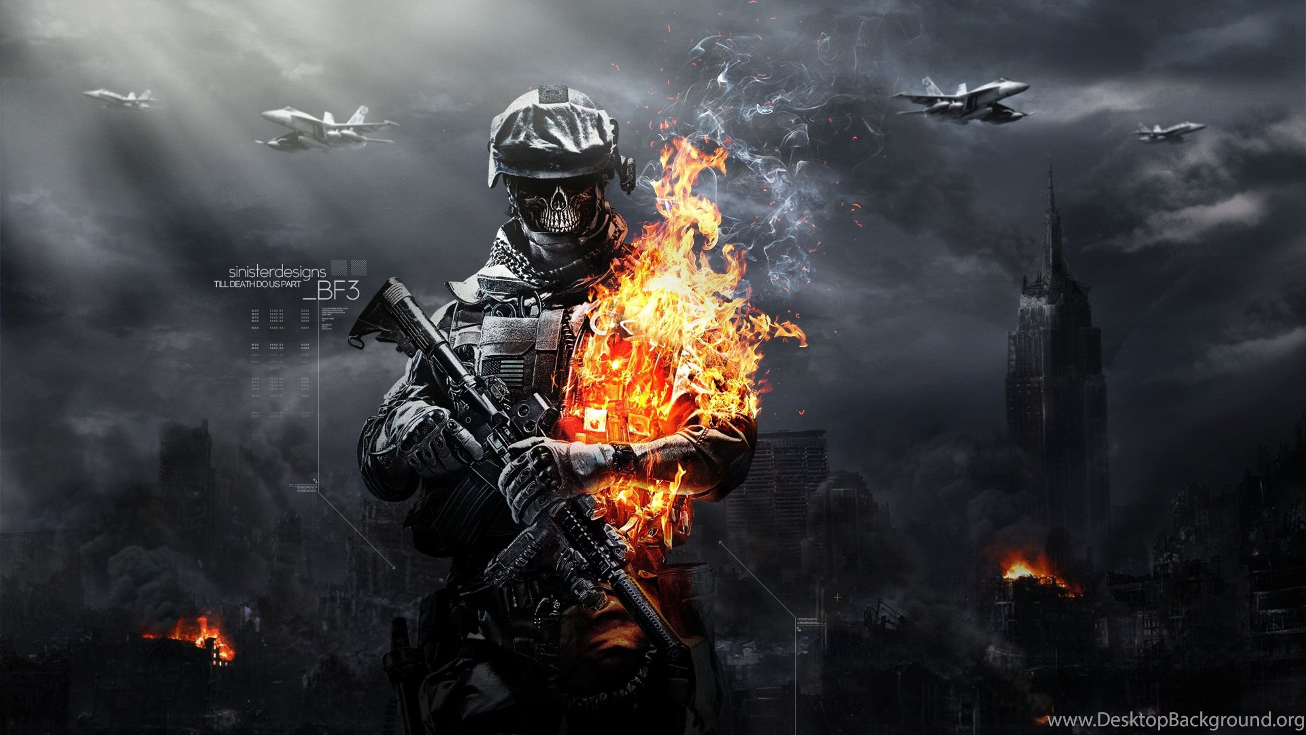 Download Hd Battlefield 3 Skull Fire Gun Ammunition Wallpapers