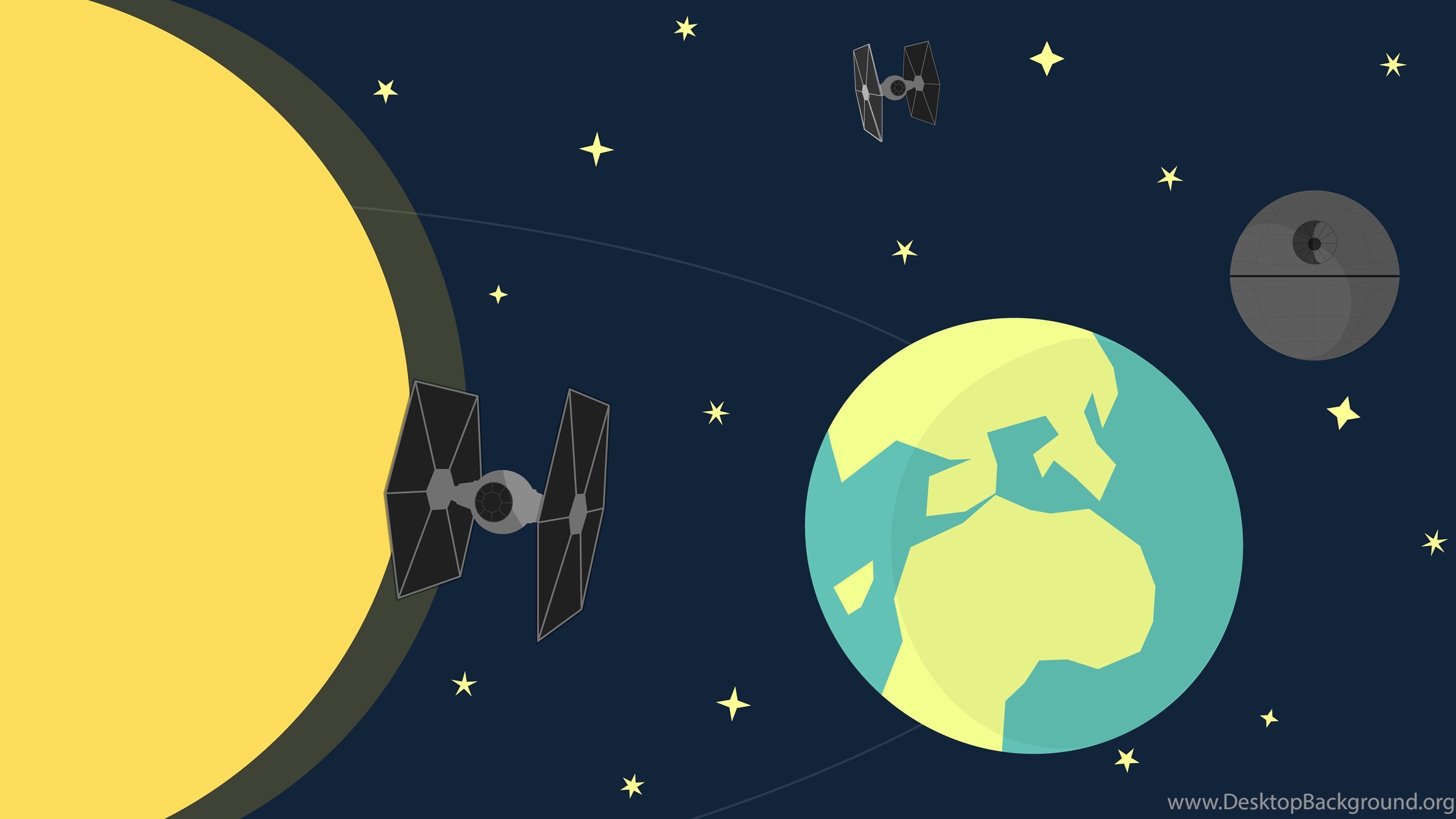 Minimalism Star Wars Artwork Earth Death Star Tie Fighter