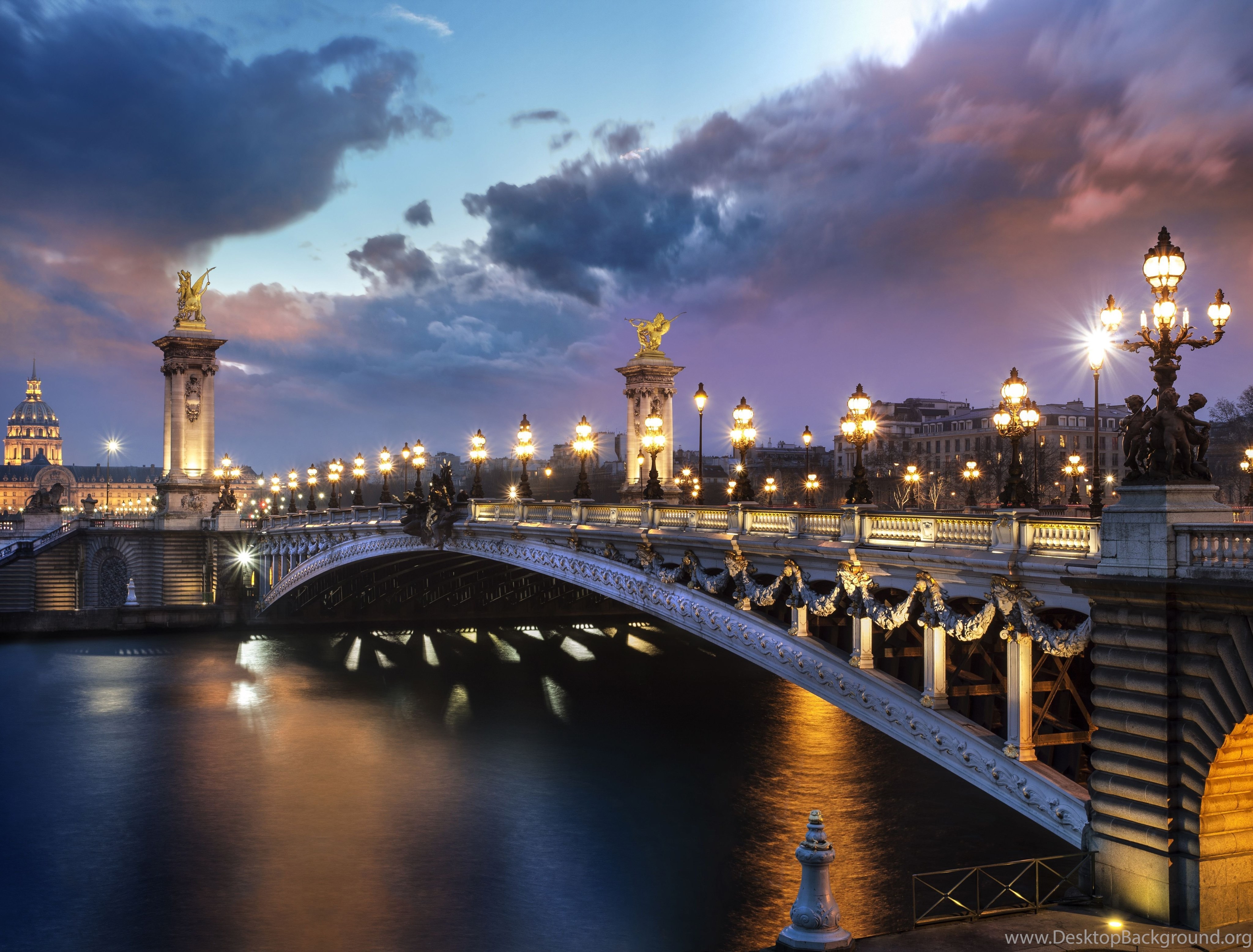 Bridges: Paris France Evening River Bridge Lights Pont Alexandre ...