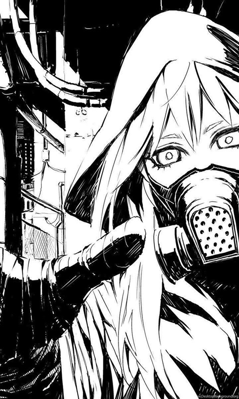 Download Black And White Vocaloid Gas Masks Drawings Anime Wallpapers ... 