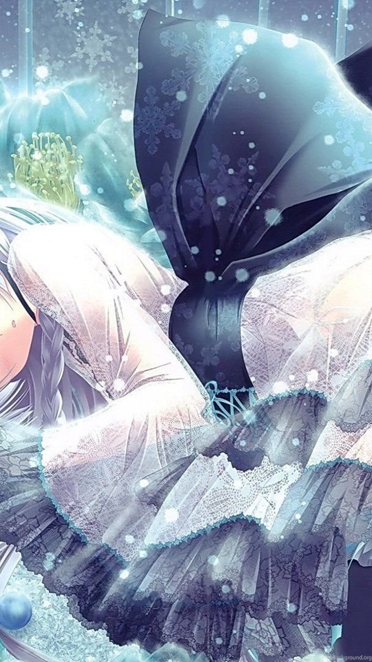 Anime Girl With White Hair Yellow Eyes Winter With Owl White Dress Desktop Background