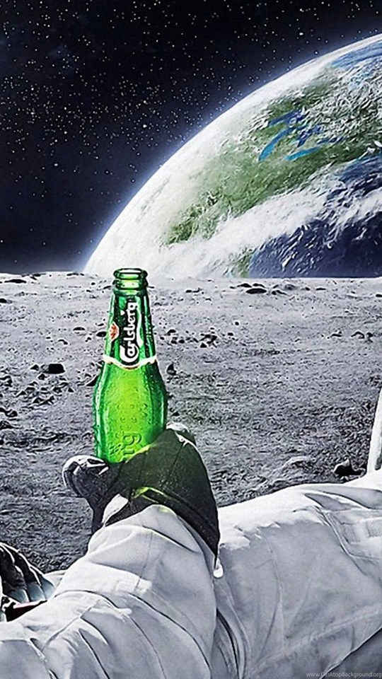 Astronaut Drinking Carlsberg Beer Moon Space Wallpapers Desktop