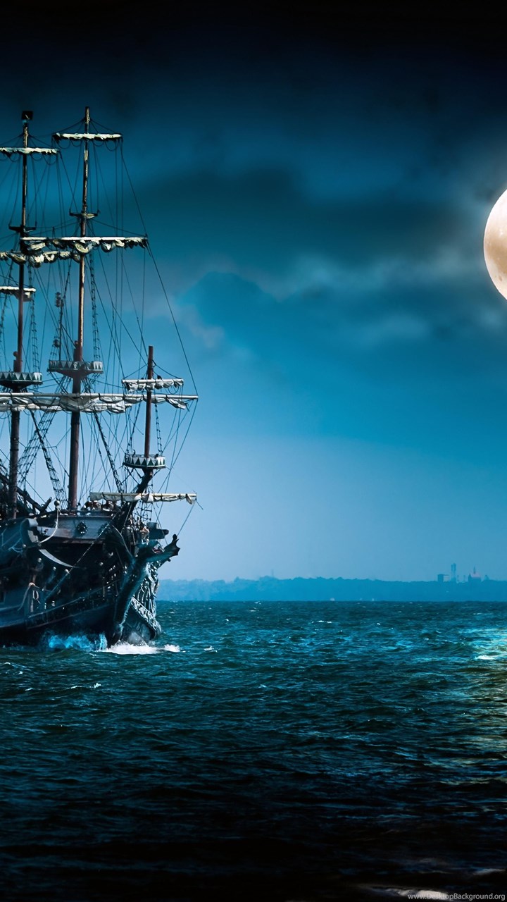 Fantasy Pirate Ship In Open Ocean Wallpapers Desktop