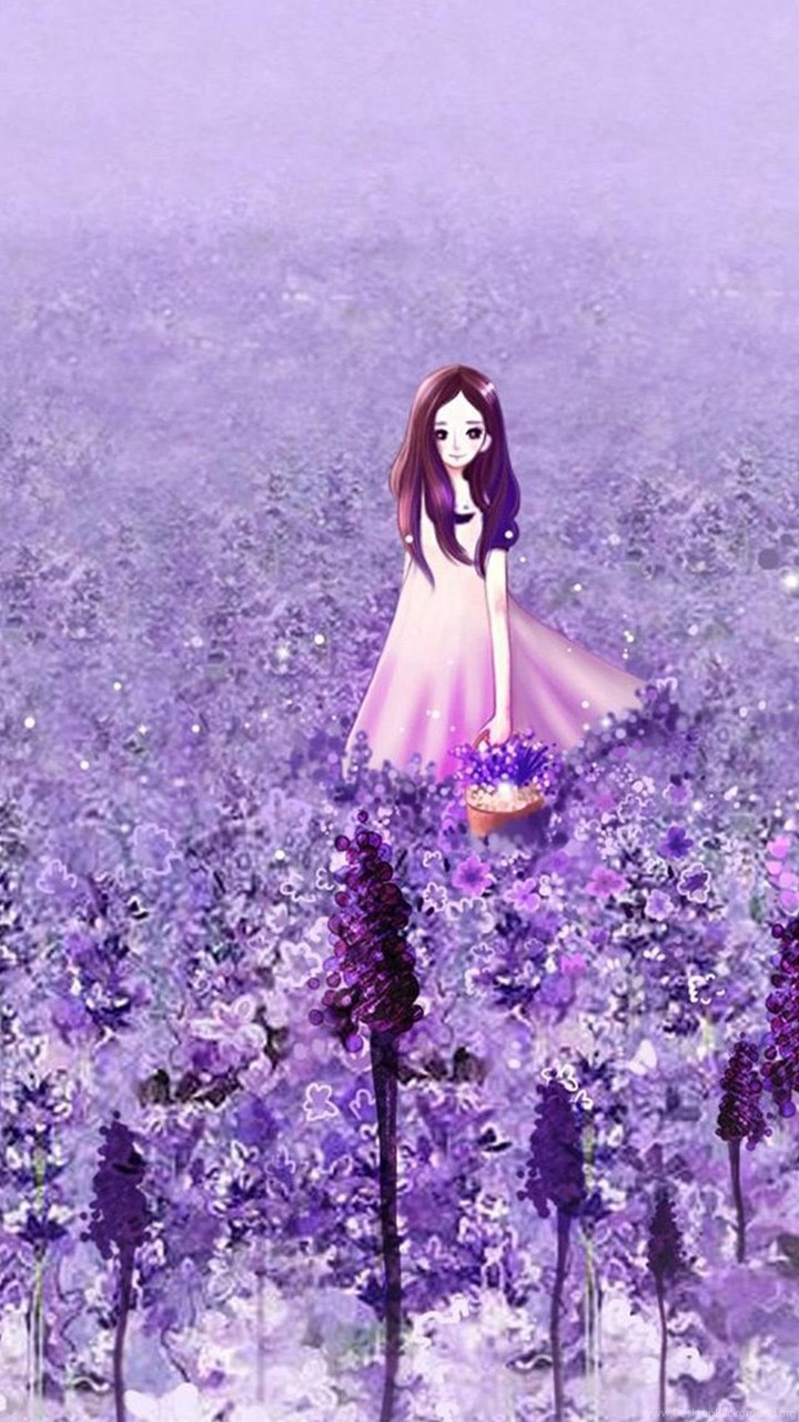 Anime Cute Girl In Purple Flower Garden iPhone 6 ...