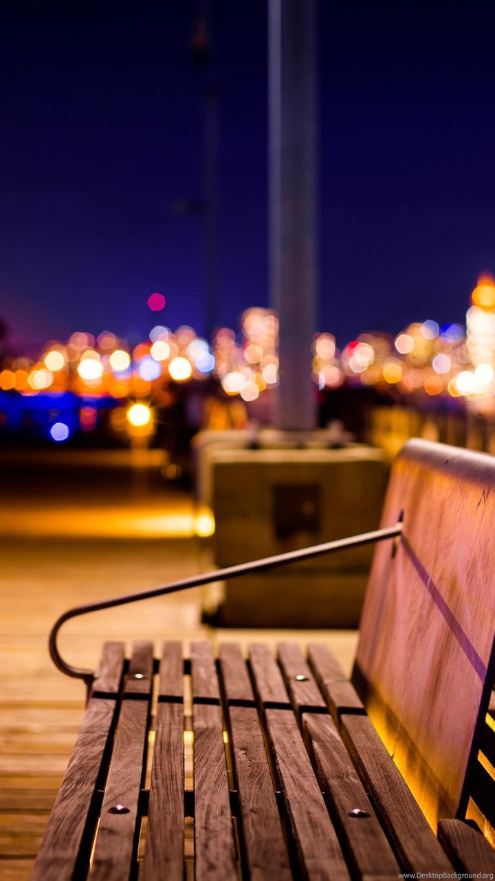 Nature Splendor Night City City Lights Bench Bokeh Wallpapers Desktop Background