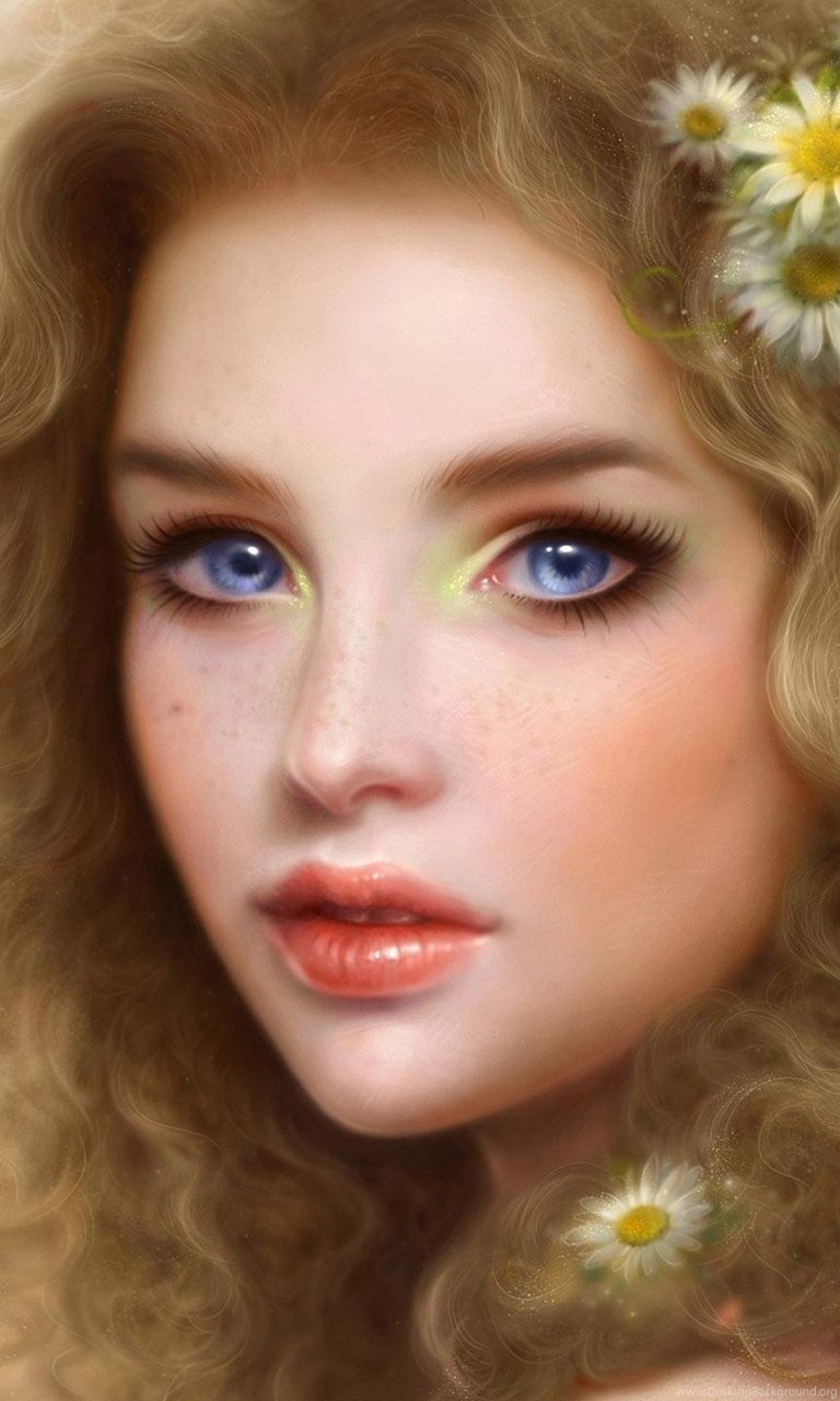 Fantasy Girl Blue Eyes Beautiful Face Blonde Girl Daisy Hair