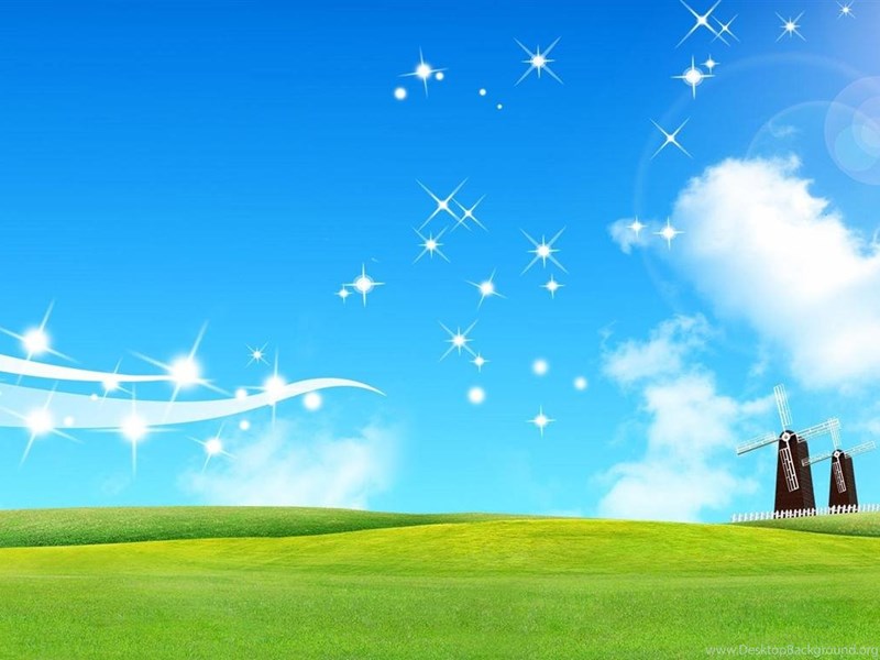 1366x768 Hd  Beautiful Cartoon  Blue  Sky And Grassland 