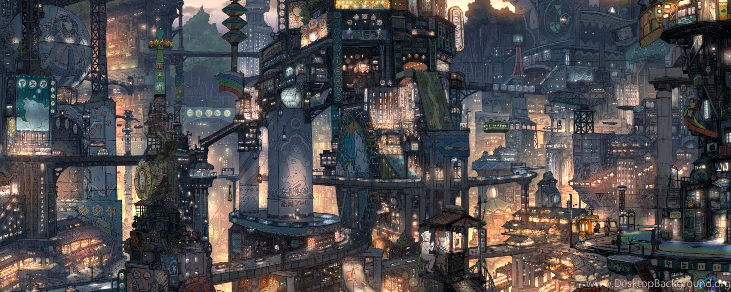Download Wallpapers Anime City (2560 X 1024 Dual Monitor). Desktop