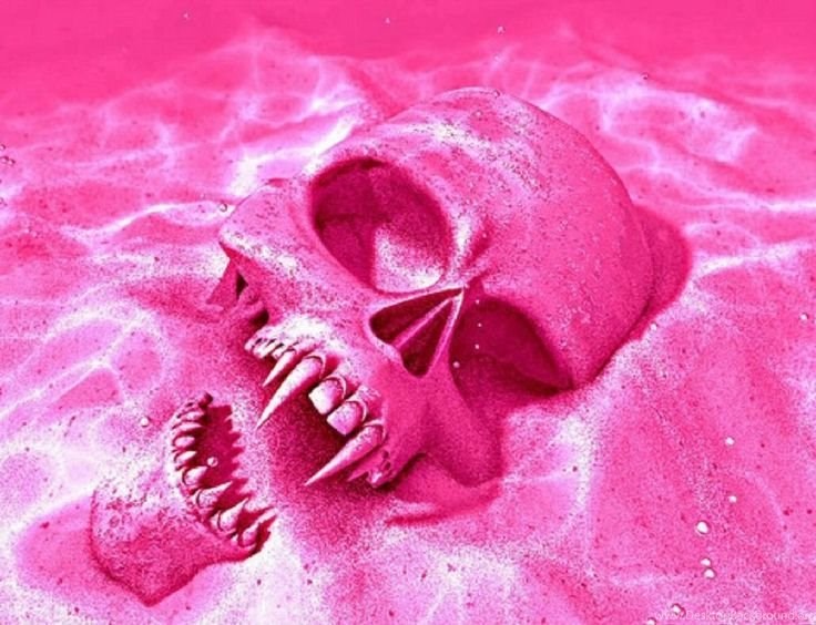 Gothic Pink Flame Skulls Desktop Background