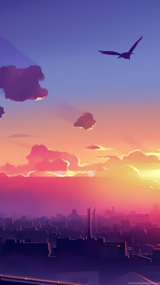 Anime City Sunset iPhone 5 Wallpapers Desktop Background