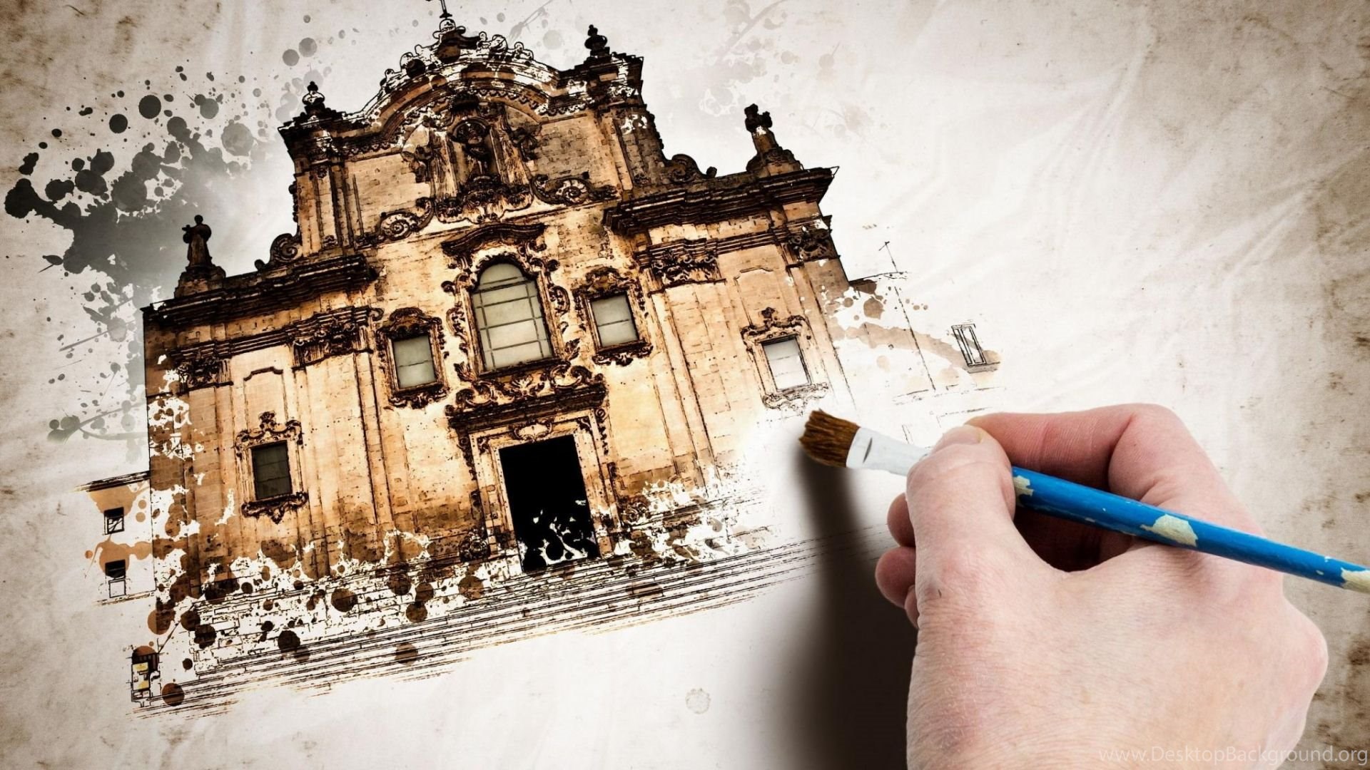 3d Vintage House Painting Wallpapers Desktop Background