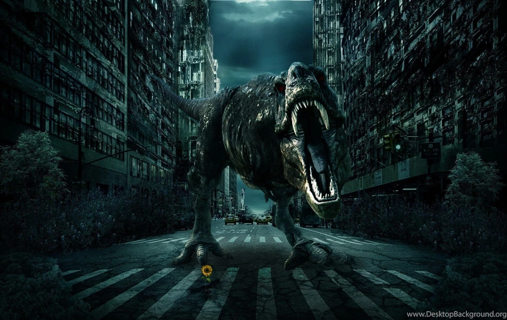 City Road Dinosaur 3d Fantasy Monster Wallpapers