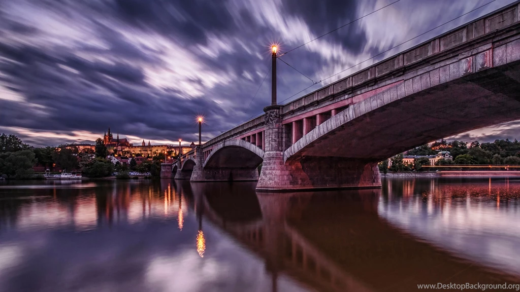 Download Wallpapers 3840x2160 Prague, Dawn, Lights, River, Bridge ...