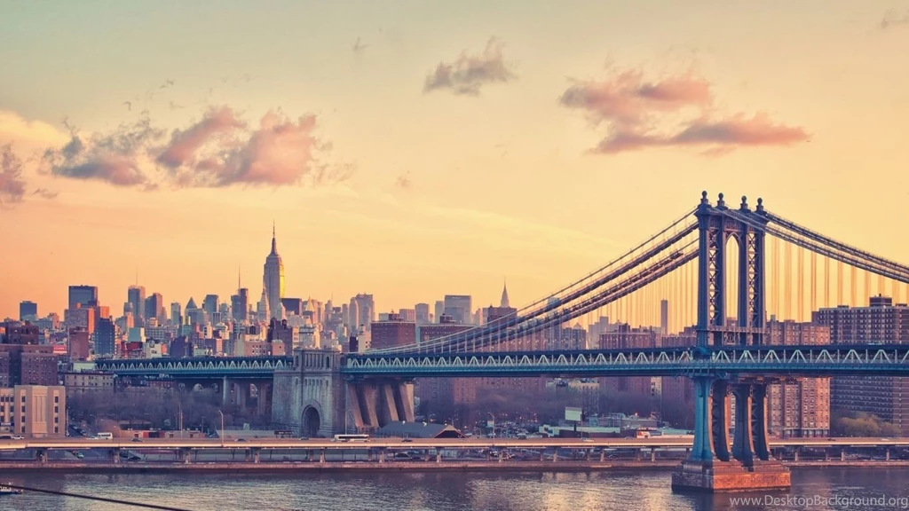 Download Wallpapers 1366x768 New York, Bridge, Building, Landscape ...