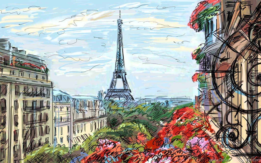 Eiffel Tower Paris Sky Clouds Houses France French Artwork Art ...