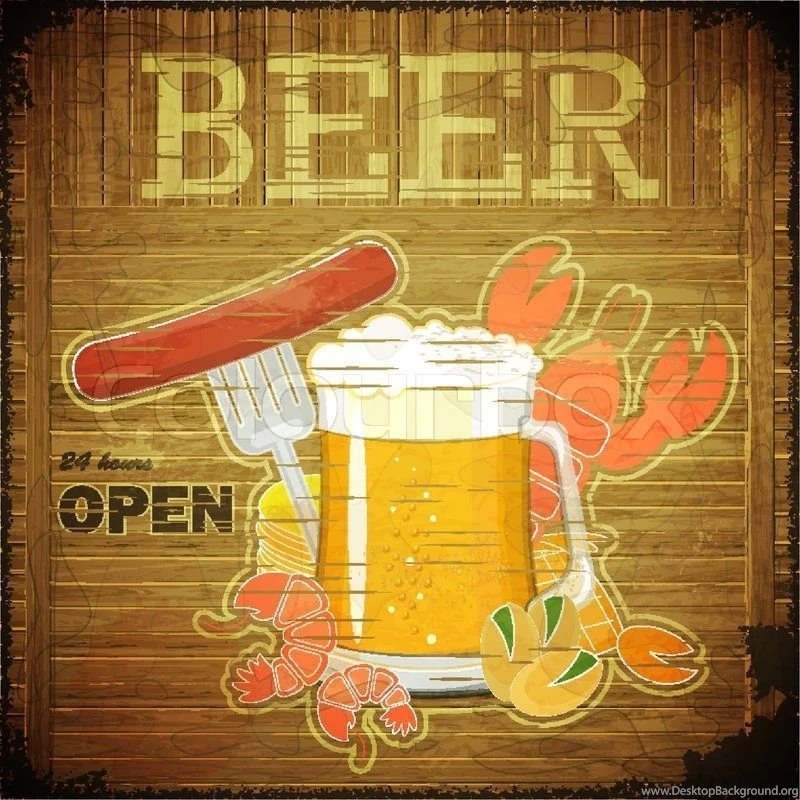 Grunge Design Beer Menu Glass Of Beer And Snack On Wooden ...