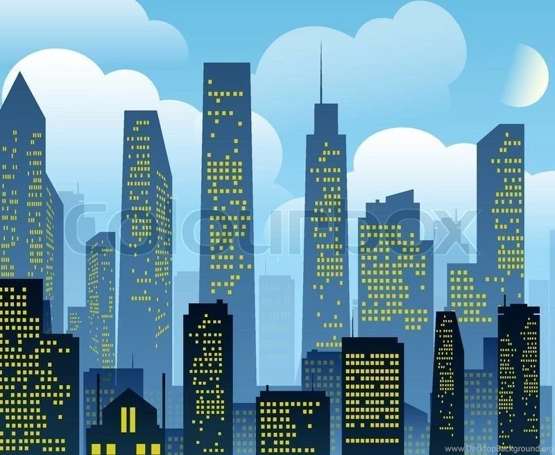 Cartoon City Background. Vector Eps 10