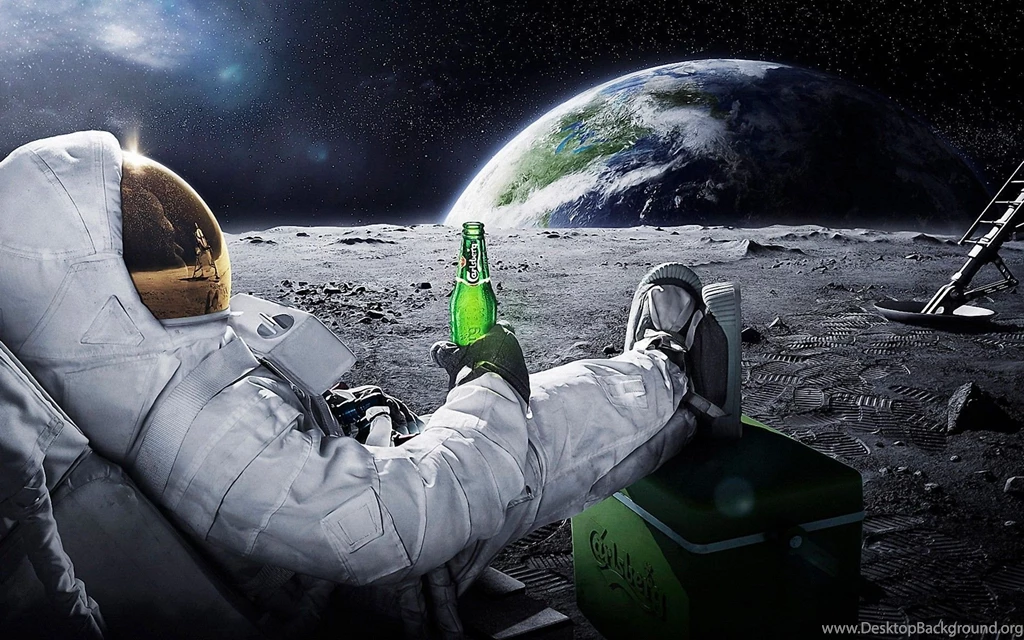 Astronaut Chilling On The Moon With Beer Wallpapers