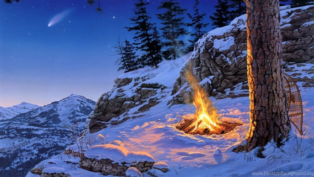 1600x900 Winter Campfire Art Wallpapers