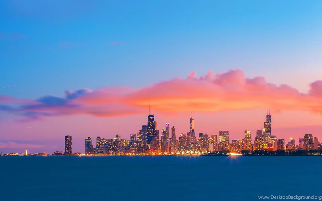 Chicago Skyline Evening Sunset Wallpapers