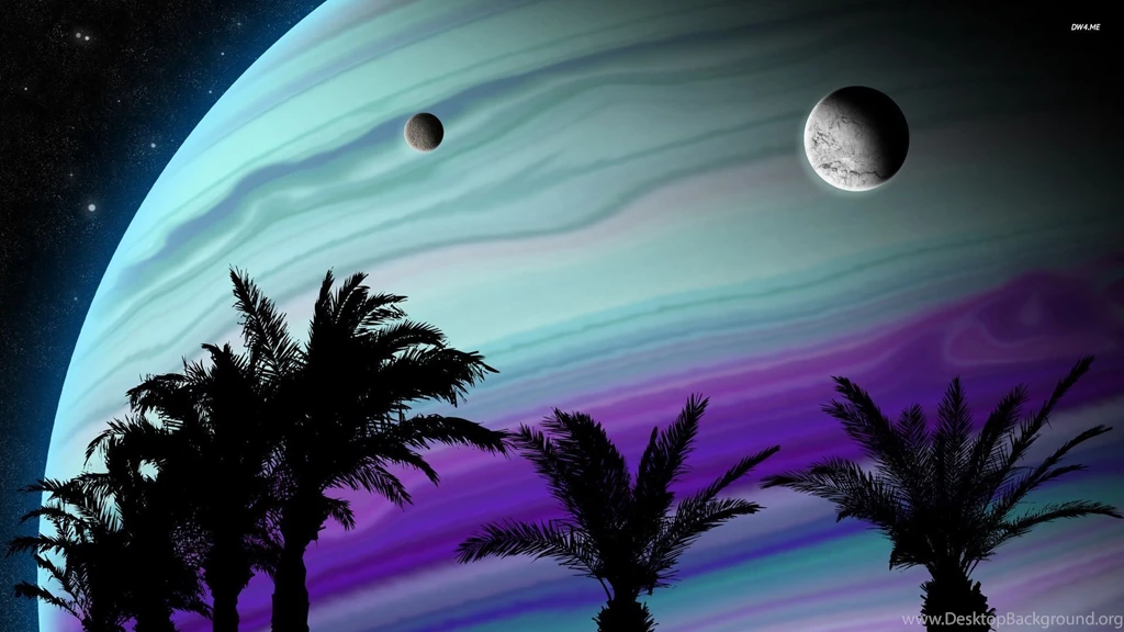 Space View Over Palm Trees Wallpapers Digital Art Wallpapers