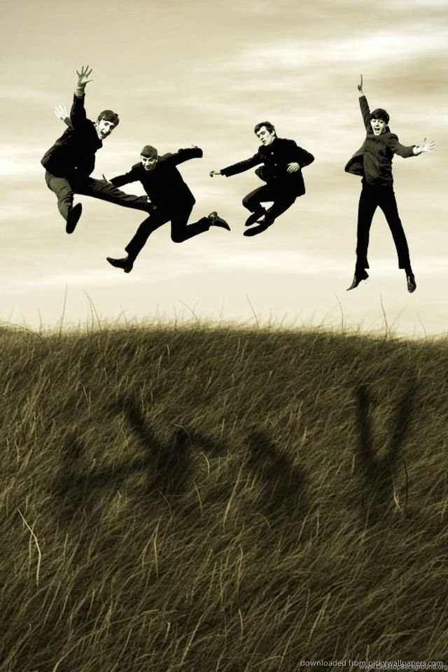 Download The Beatles Jumping In A Field Wallpapers For iPhone 4