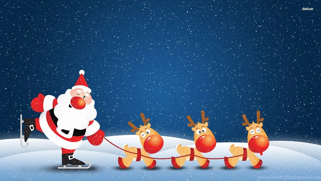Santa On Skates Pulled By His Reindeers Wallpapers Holiday ...