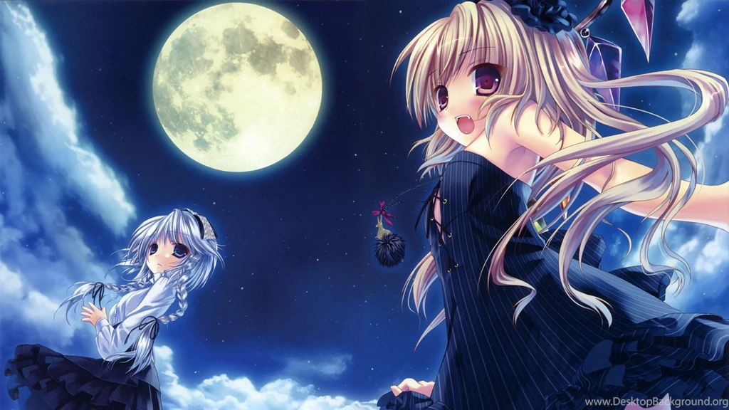 Download Wallpapers 2560x1440 Anime, Girl, Vampire, Night, Moon Mac ...