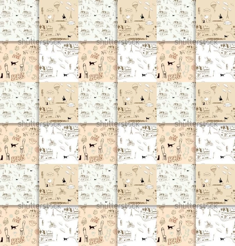 Set Of Street Of Paris Backgrounds Hand Drawn Seamless Pattern ...