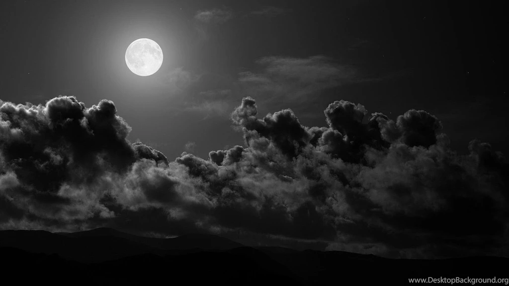 Download Wallpapers 1920x1080 Moon, Clouds, Sky, Black and white ...